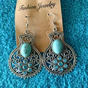 Faux Turquoise and Blue Crystal Earrings